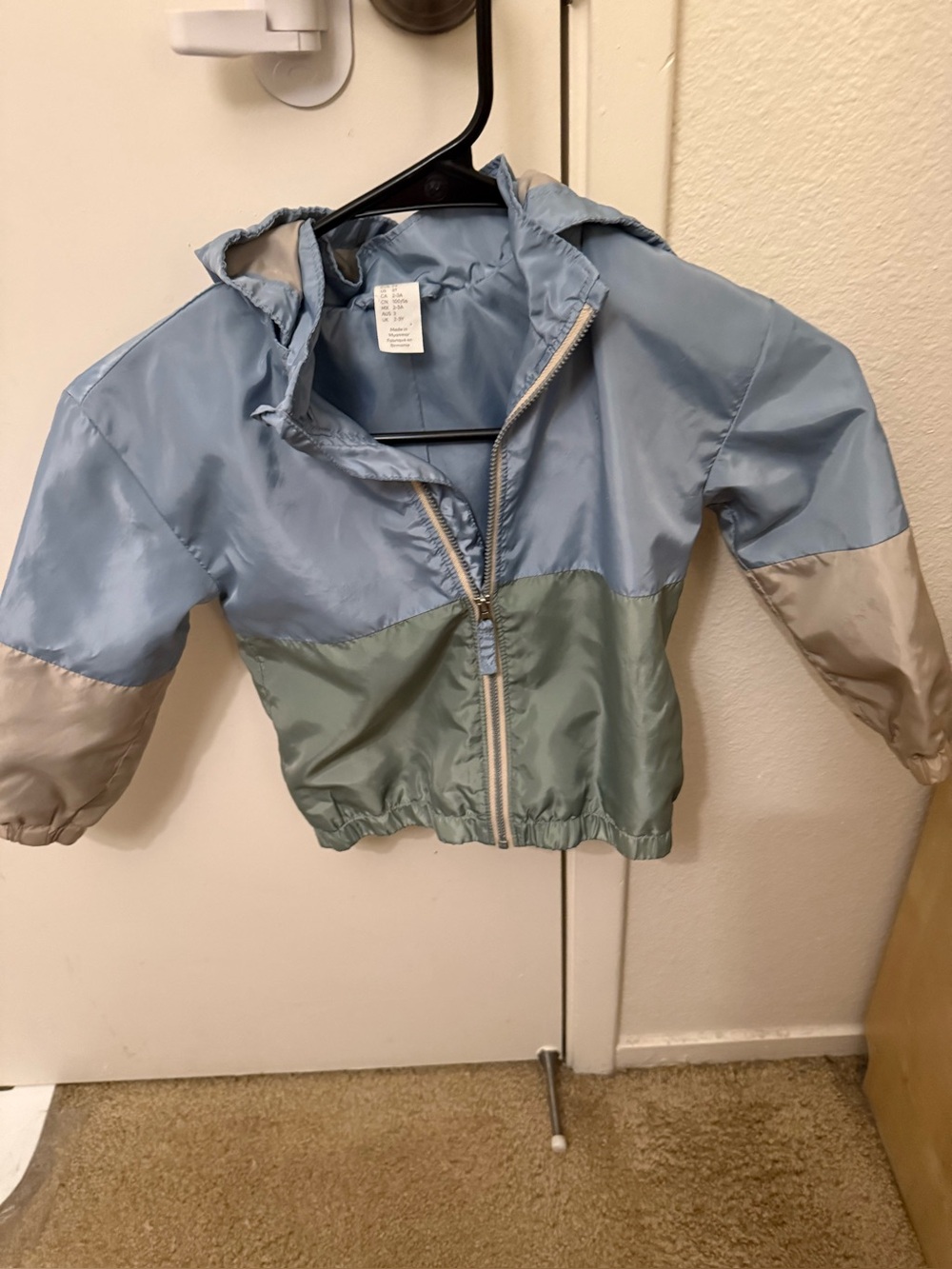 H&M Kids Colorblock Hooded Windbreaker Jacket - Light Blue & Sage 3T
